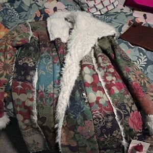 Johnny Was Embroidered Faux Fur Coat